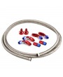 Universal 12ft AN-6 Silver Nylon Braided Hose with 6pcs Red & Blue Hose Ends and 2pcs AN-6 to AN-10