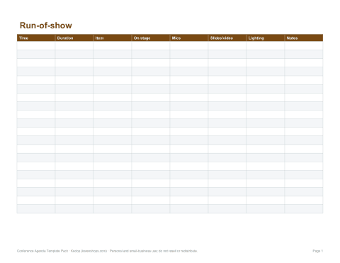 Preview of the first page of Run-of-show (XLSX/PDF)